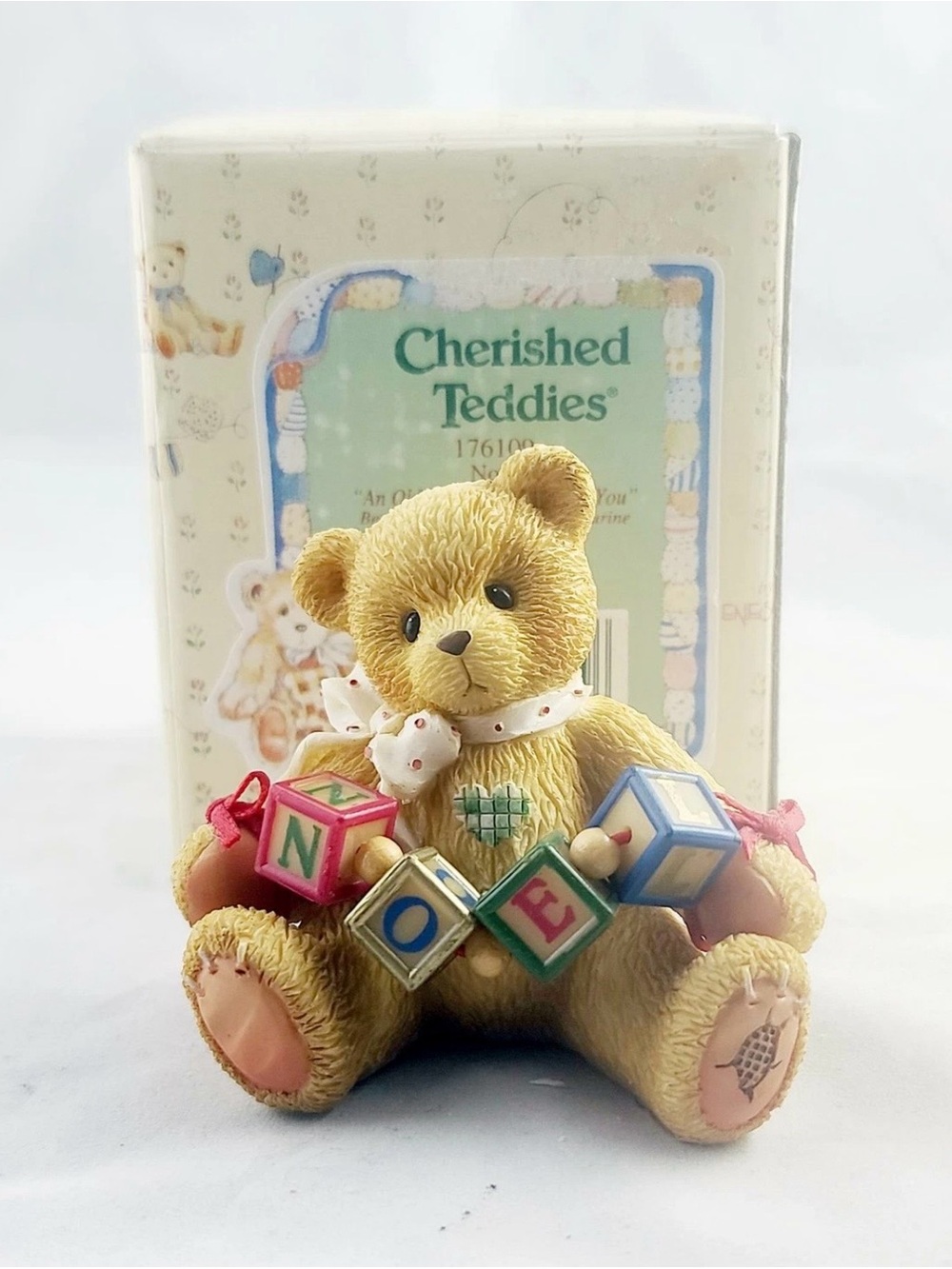 Cherished Teddies NOEL Bear Figurine 176109 Blocks Box COA